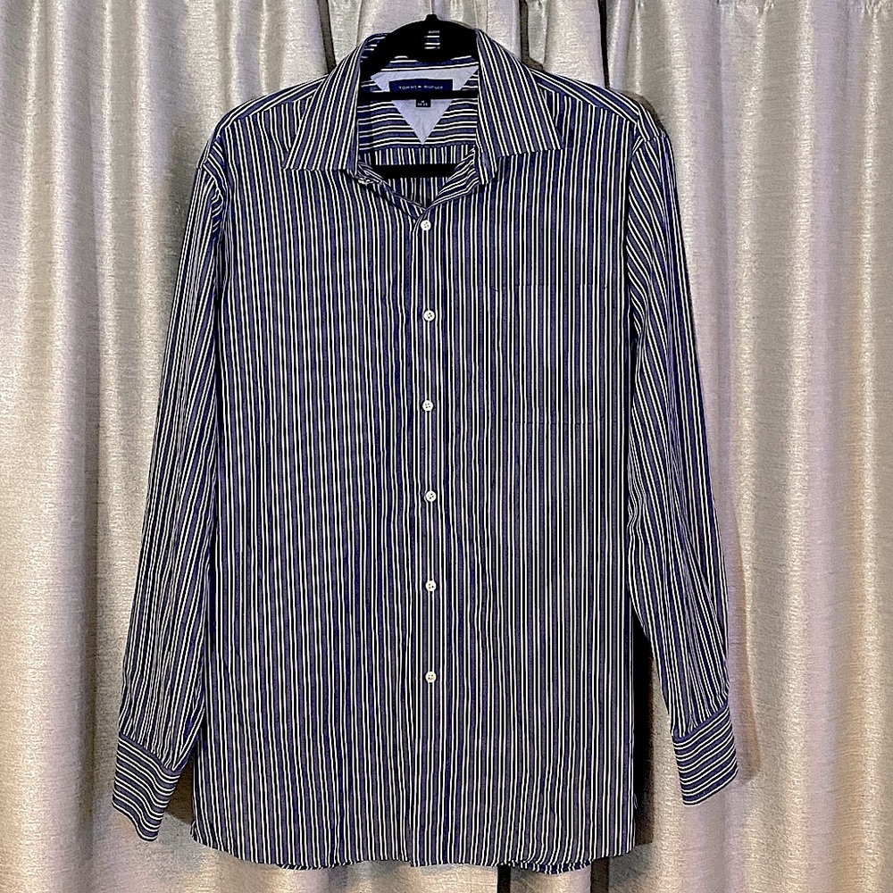 Tommy Hilfiger Blue & White Striped Dress Shirt